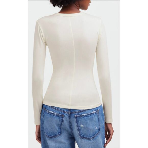 Madewell NWT Women’s Modal Drapey Ribbed Long Sleeve Crewneck Top size XXS - Picture 2 of 8